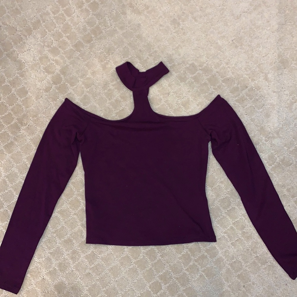 GUESS Purple Cut Out Fitted Long Sleeve Top